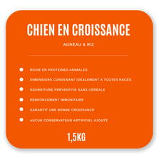 Charger l&#39;image dans la galerie, Croquettes Vétérinaires - Chien en Croissance 1,5 kg - Agneau / Riz
